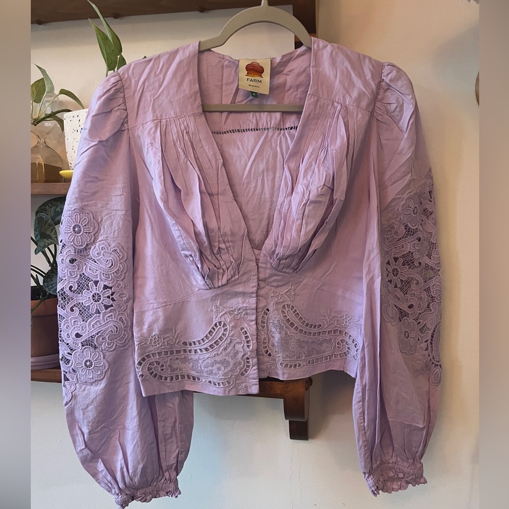 Farm Rio lavender blouse medium